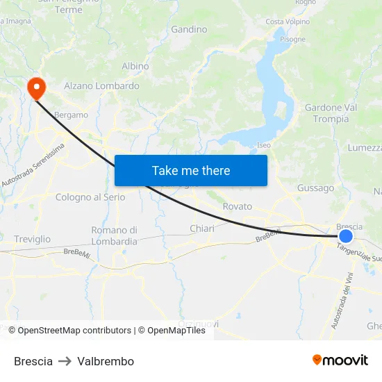 Brescia to Valbrembo map