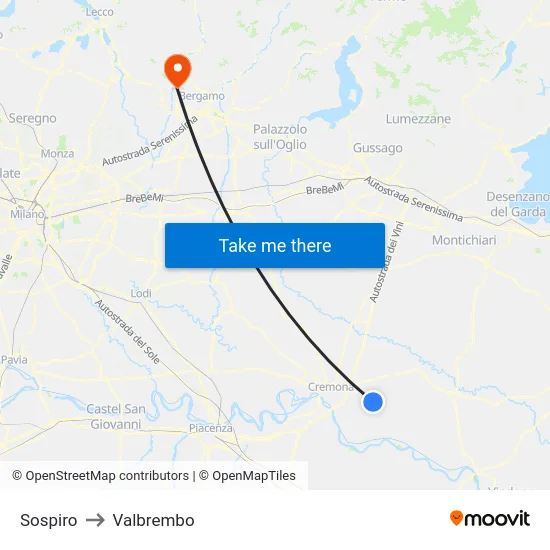 Sospiro to Valbrembo map