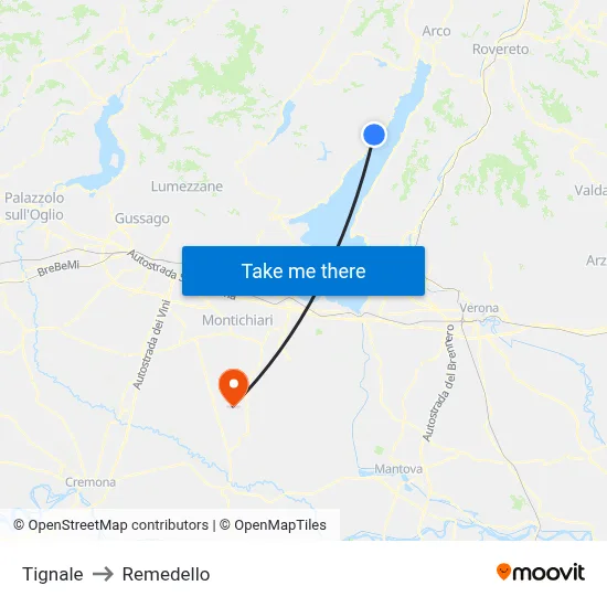 Tignale to Remedello map