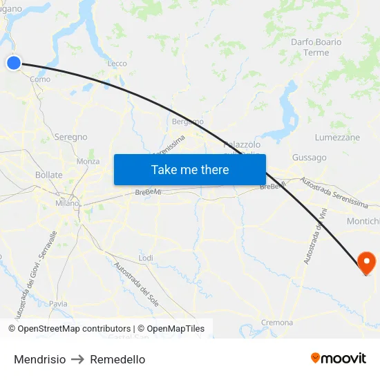 Mendrisio to Remedello map