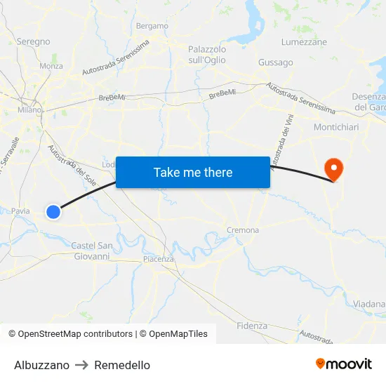 Albuzzano to Remedello map