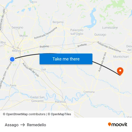 Assago to Remedello map