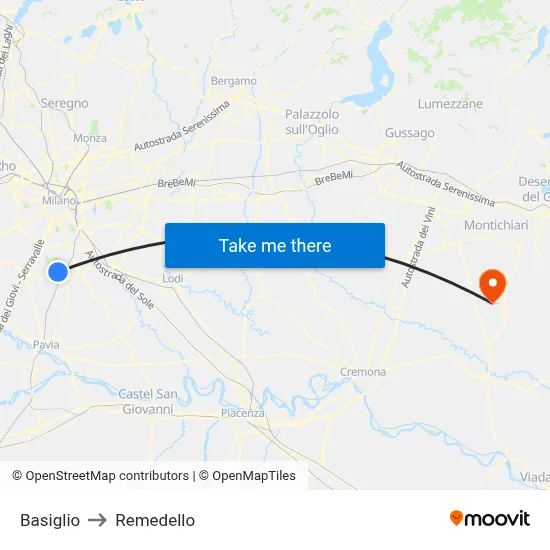 Basiglio to Remedello map