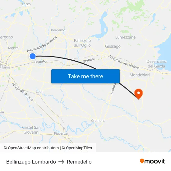 Bellinzago Lombardo to Remedello map
