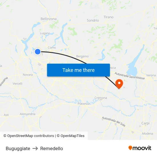 Buguggiate to Remedello map