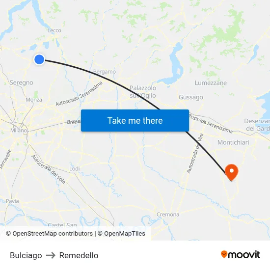 Bulciago to Remedello map