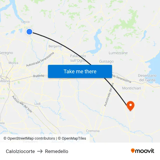 Calolziocorte to Remedello map