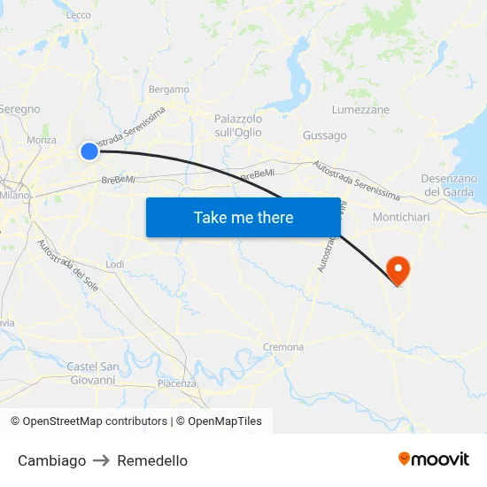 Cambiago to Remedello map