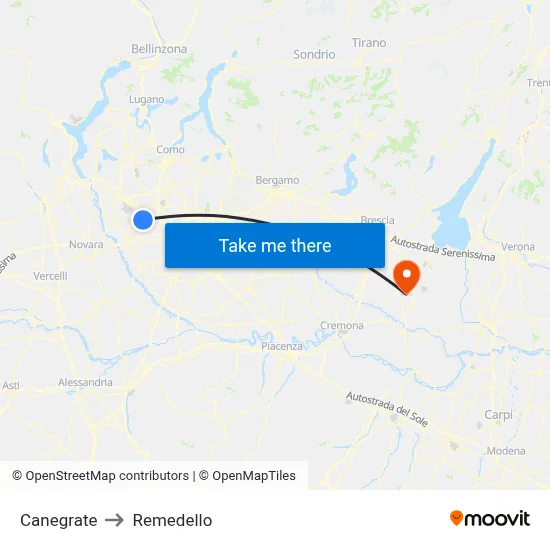 Canegrate to Remedello map