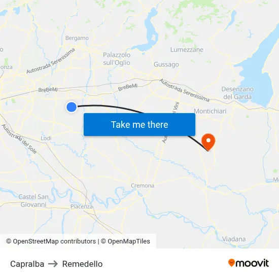 Capralba to Remedello map