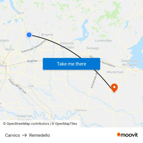 Carvico to Remedello map