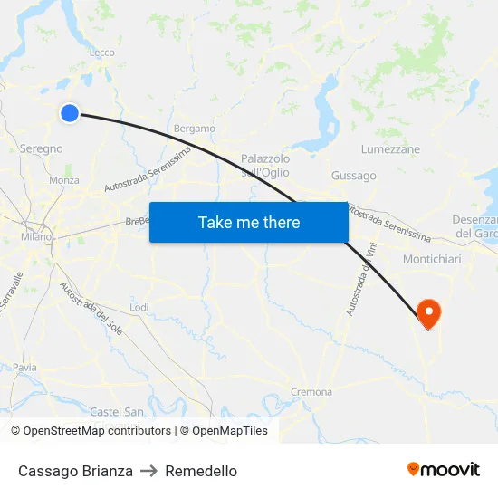 Cassago Brianza to Remedello map