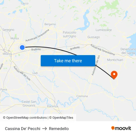 Cassina De' Pecchi to Remedello map