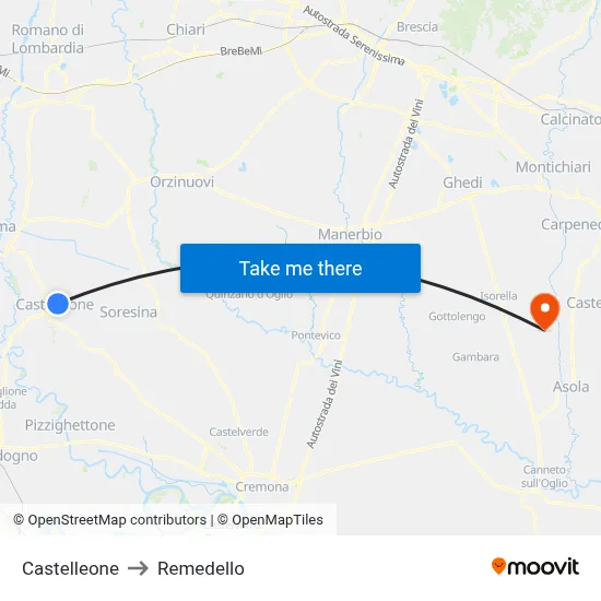 Castelleone to Remedello map