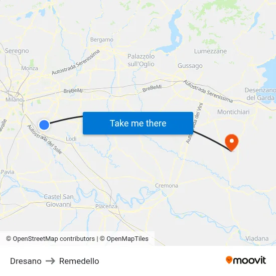 Dresano to Remedello map