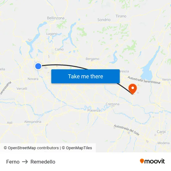 Ferno to Remedello map