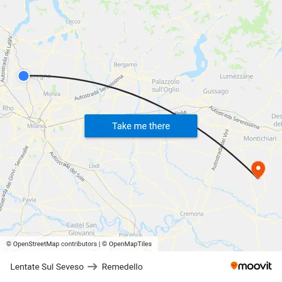 Lentate Sul Seveso to Remedello map