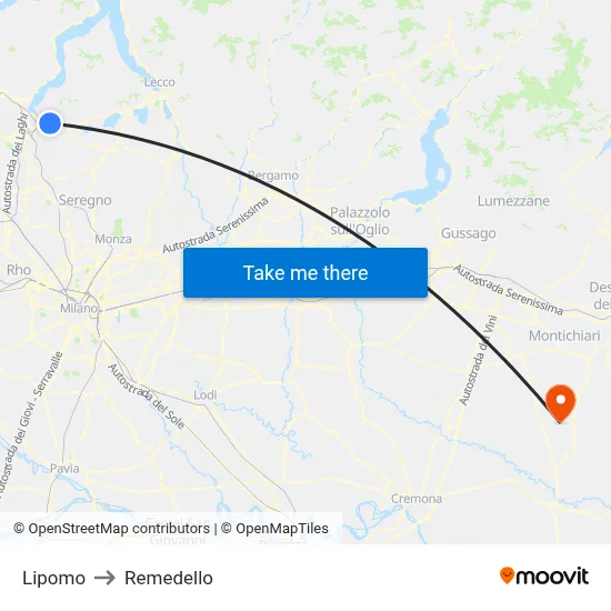 Lipomo to Remedello map