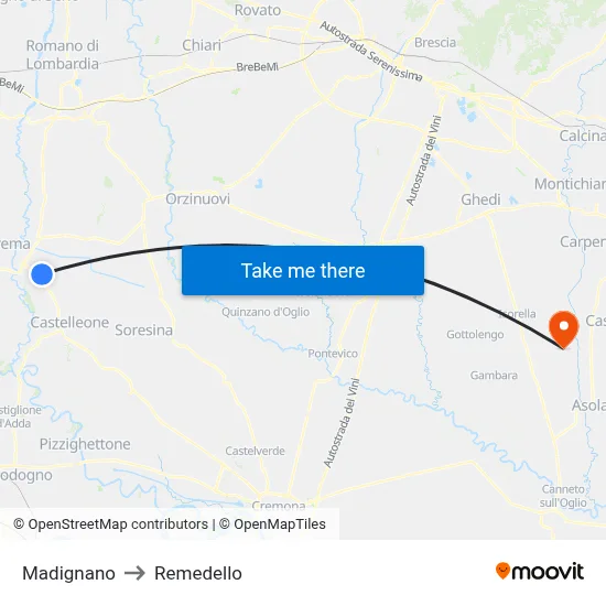 Madignano to Remedello map