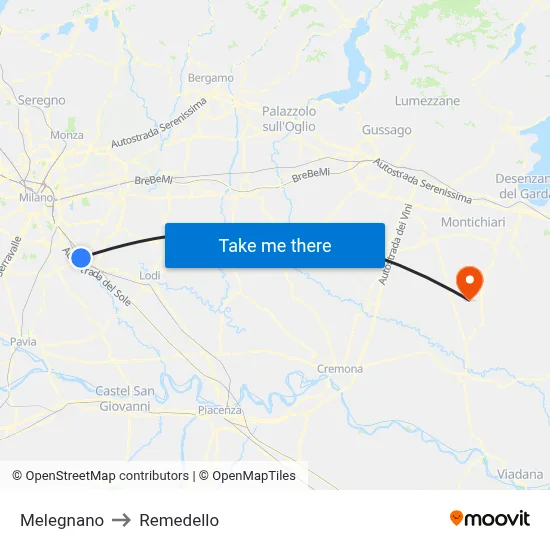 Melegnano to Remedello map