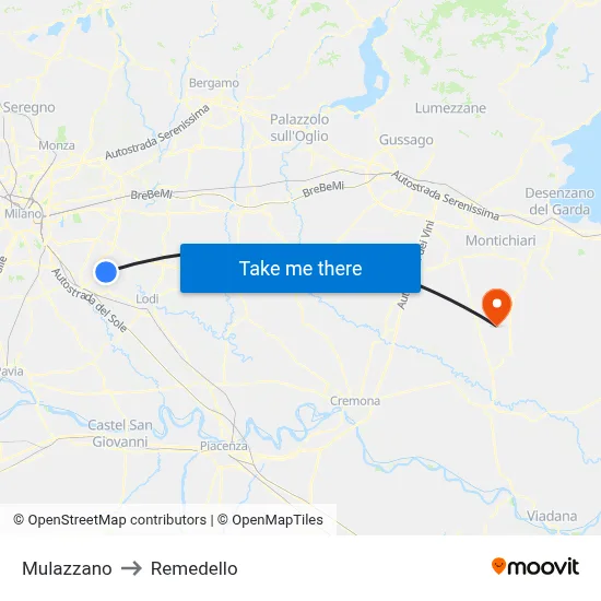 Mulazzano to Remedello map