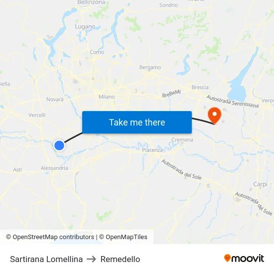 Sartirana Lomellina to Remedello map