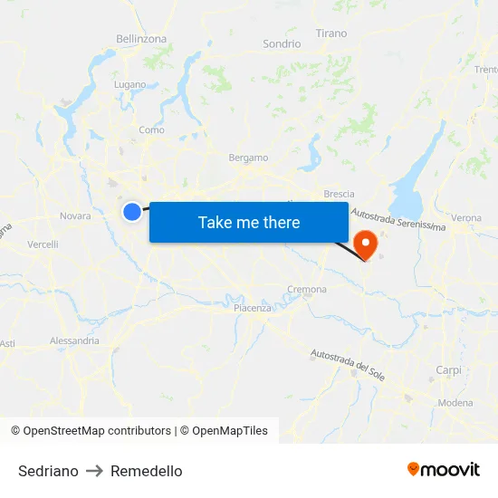 Sedriano to Remedello map