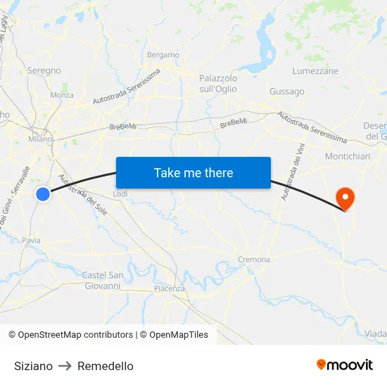 Siziano to Remedello map