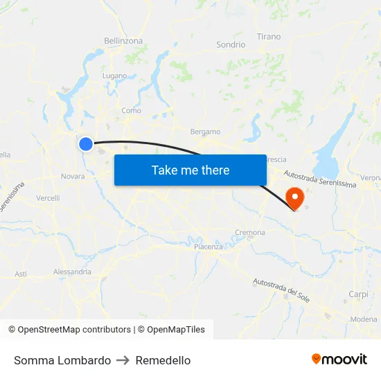 Somma Lombardo to Remedello map