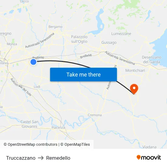 Truccazzano to Remedello map
