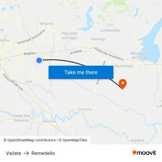 Vailate to Remedello map
