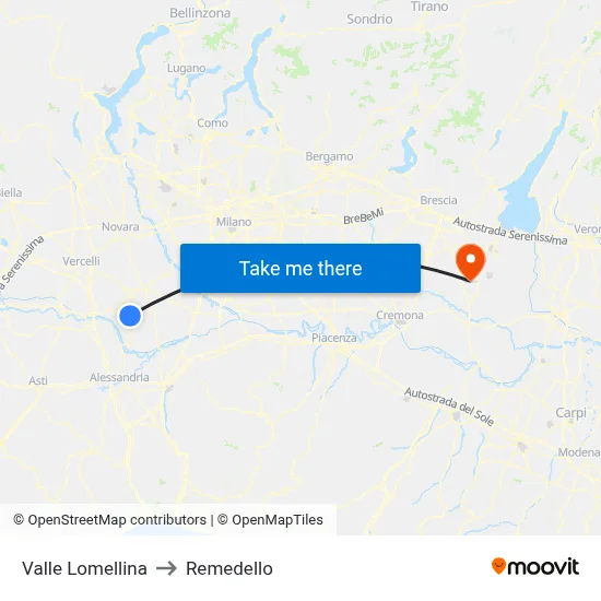 Valle Lomellina to Remedello map