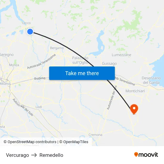 Vercurago to Remedello map