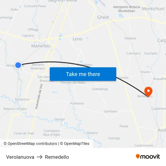 Verolanuova to Remedello map