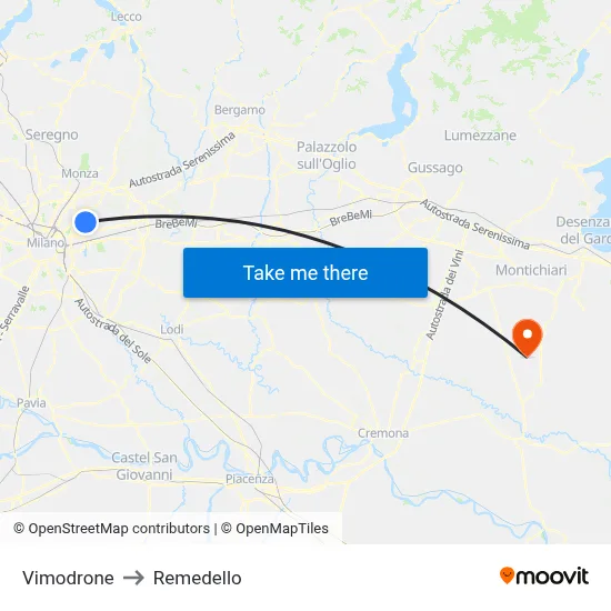 Vimodrone to Remedello map