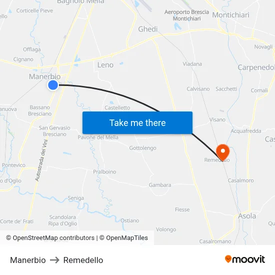 Manerbio to Remedello map
