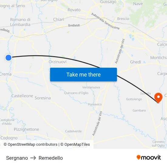 Sergnano to Remedello map