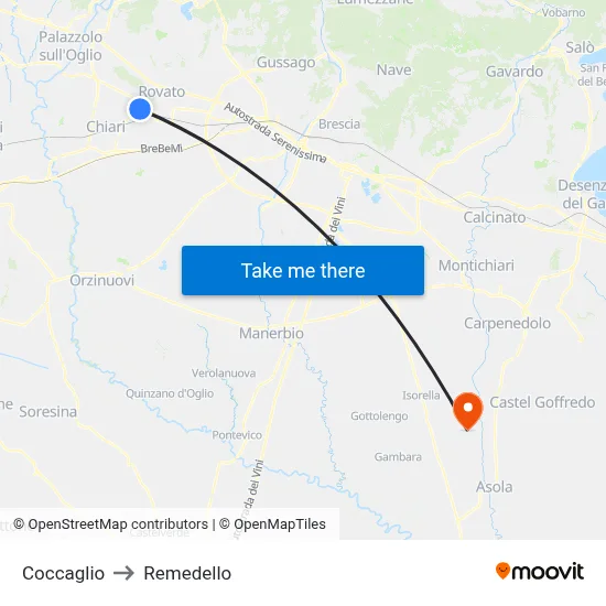 Coccaglio to Remedello map
