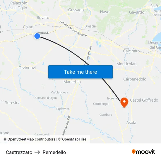 Castrezzato to Remedello map