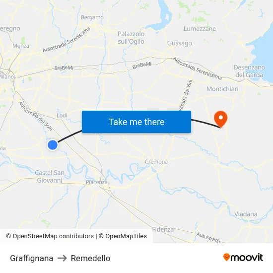 Graffignana to Remedello map