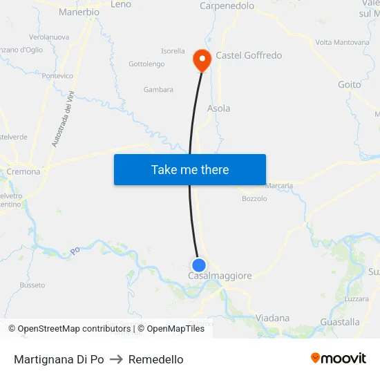 Martignana di Po to Remedello map