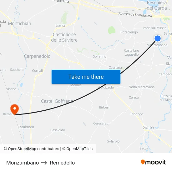 Monzambano to Remedello map