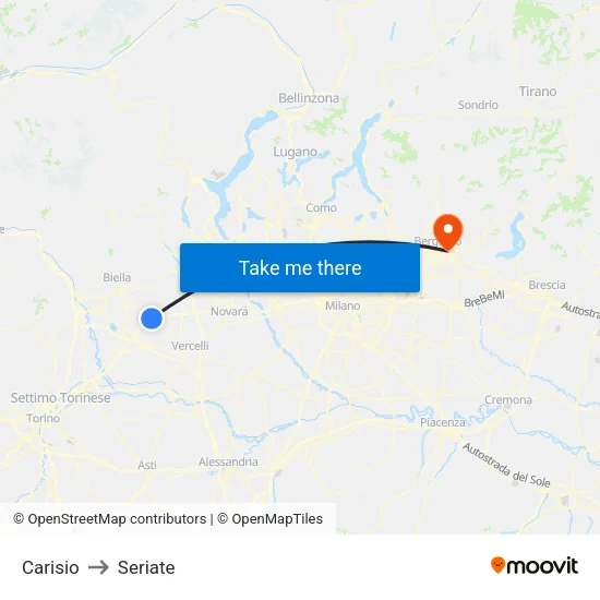 Carisio to Seriate map