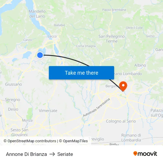 Annone di Brianza to Seriate map