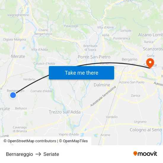 Bernareggio to Seriate map