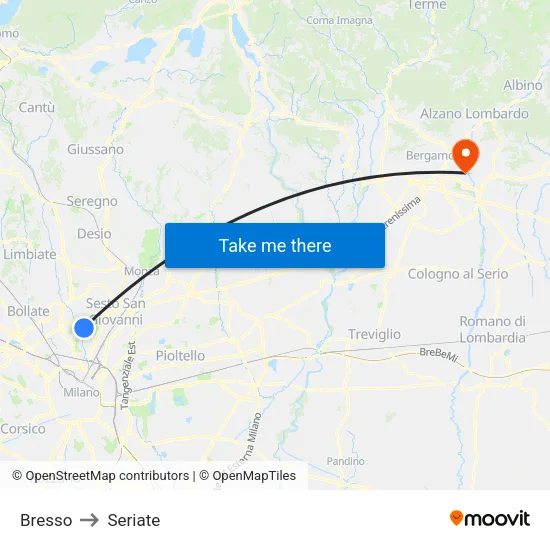 Bresso to Seriate map