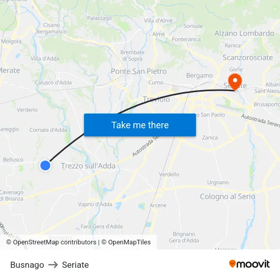 Busnago to Seriate map