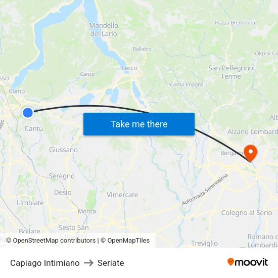 Capiago Intimiano to Seriate map
