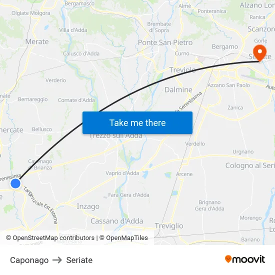 Caponago to Seriate map