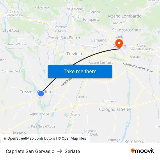 Capriate San Gervasio to Seriate map